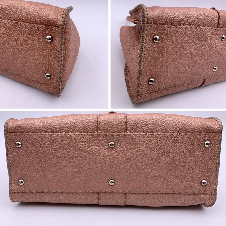 Fendi Selleria Pink Metallic Leather Sporty Hobo Shoulder Bag For Sale