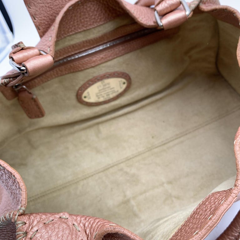 Fendi Selleria Pink Metallic Leather Sporty Hobo Shoulder Bag For Sale