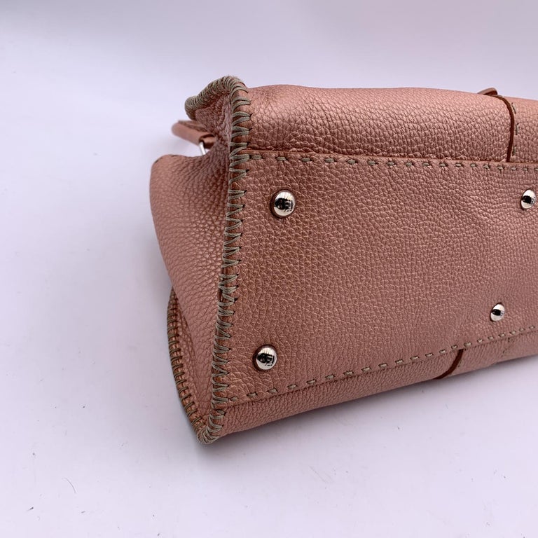 Fendi Selleria Pink Metallic Leather Sporty Hobo Shoulder Bag For Sale