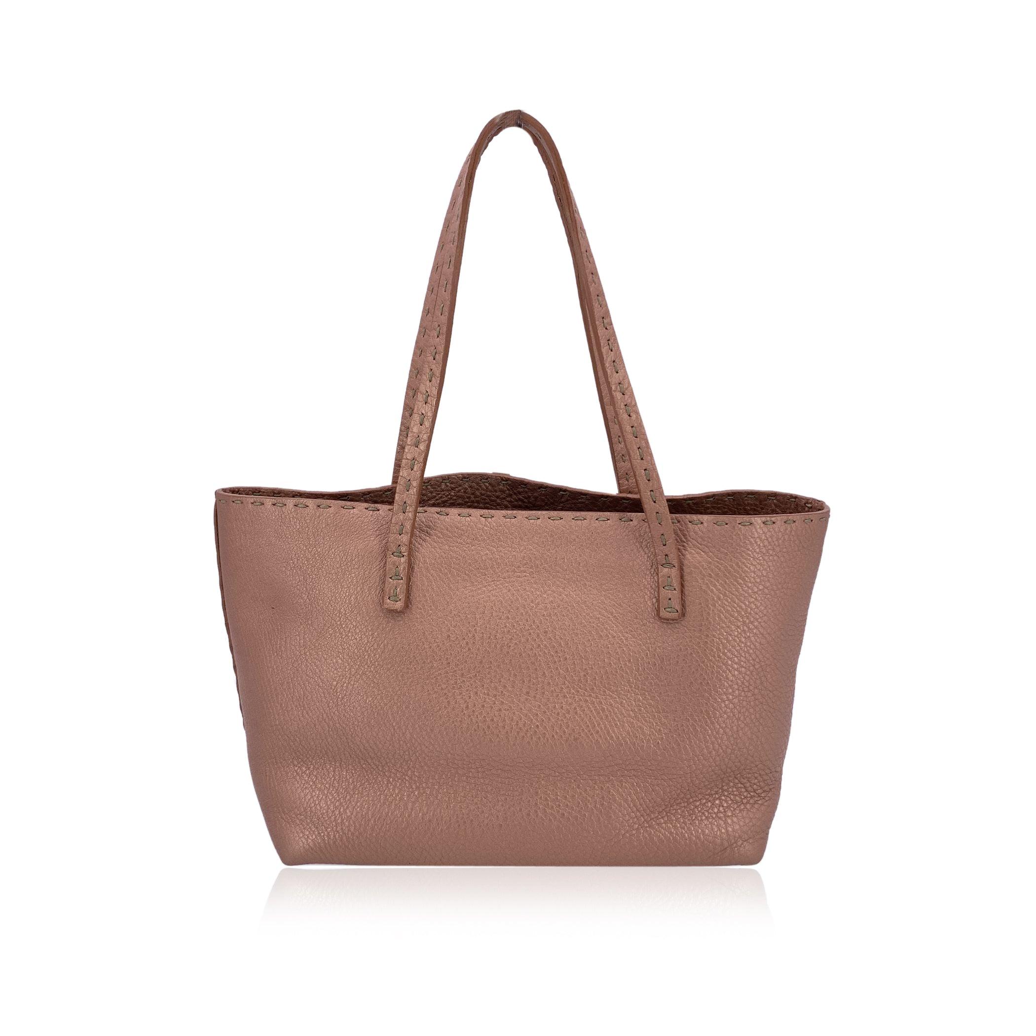 Fendi Selleria Rosa Metallic Leder Tote Kleine Handtasche Satchel (Braun) im Angebot