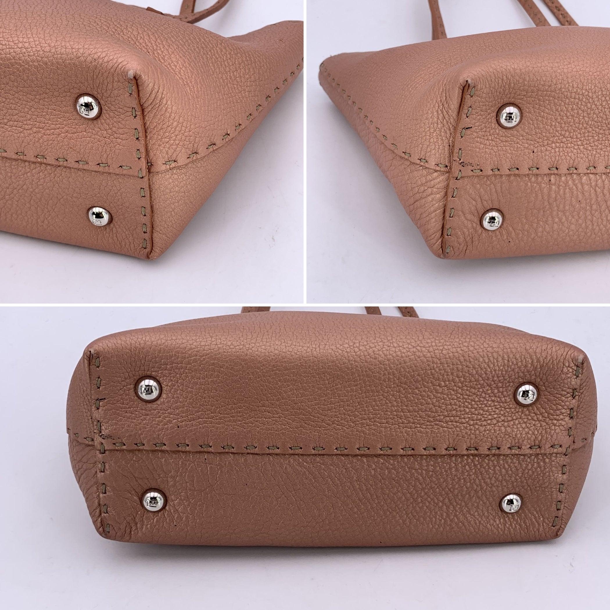 Fendi Selleria Rosa Metallic Leder Tote Kleine Handtasche Satchel im Zustand „Hervorragend“ im Angebot in Rome, Rome