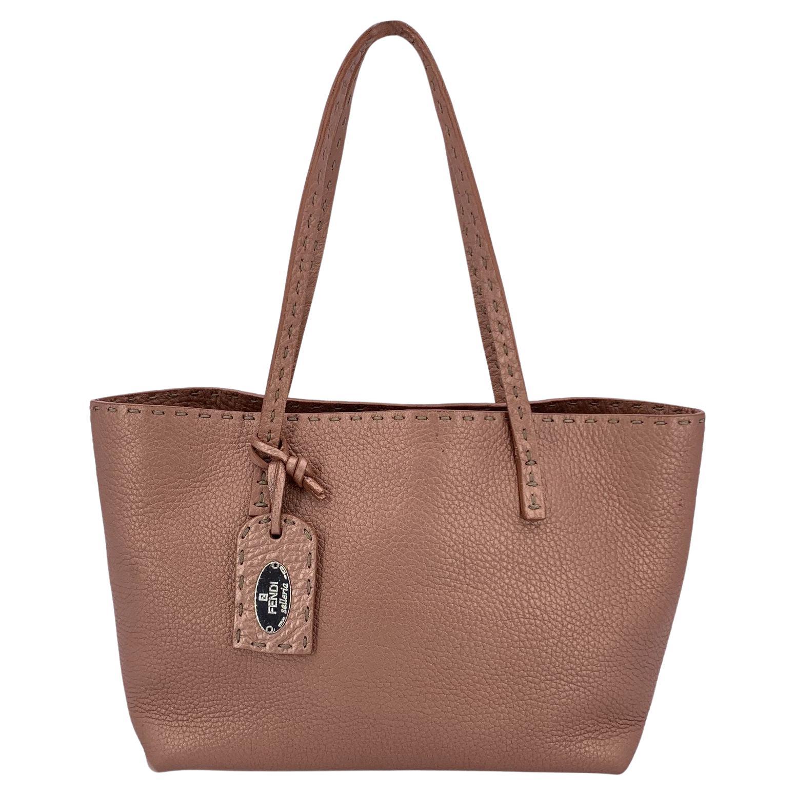 Fendi Selleria Rosa Metallic Leather Tote Small Handbag Satchel