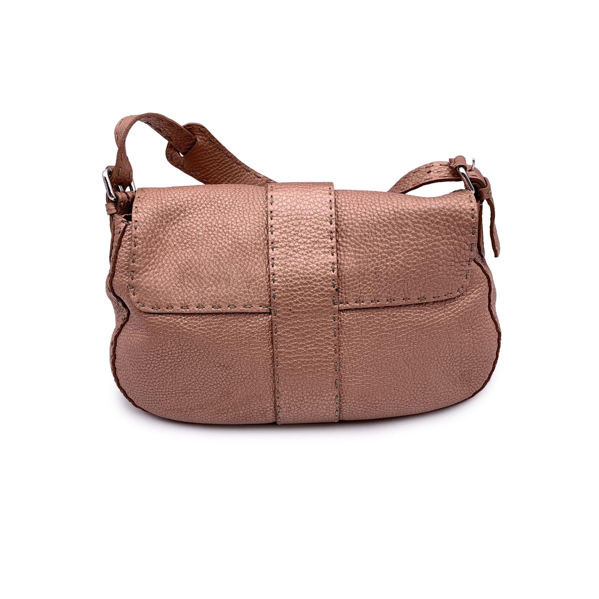 Fendi Selleria Pink Rose Metallic Leather Flap Shoulder Bag In Good Condition In Rome, Rome