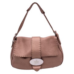 Fendi Selleria Pink Rose Metallic Leather Flap Shoulder Bag