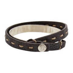 Fendi Selleria Silberton Manschette & Metallic-Leder Doppel-Wickel-Armband