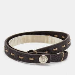 Bracciale A. Silver e pelle metallizzata a doppio giro di Fendi