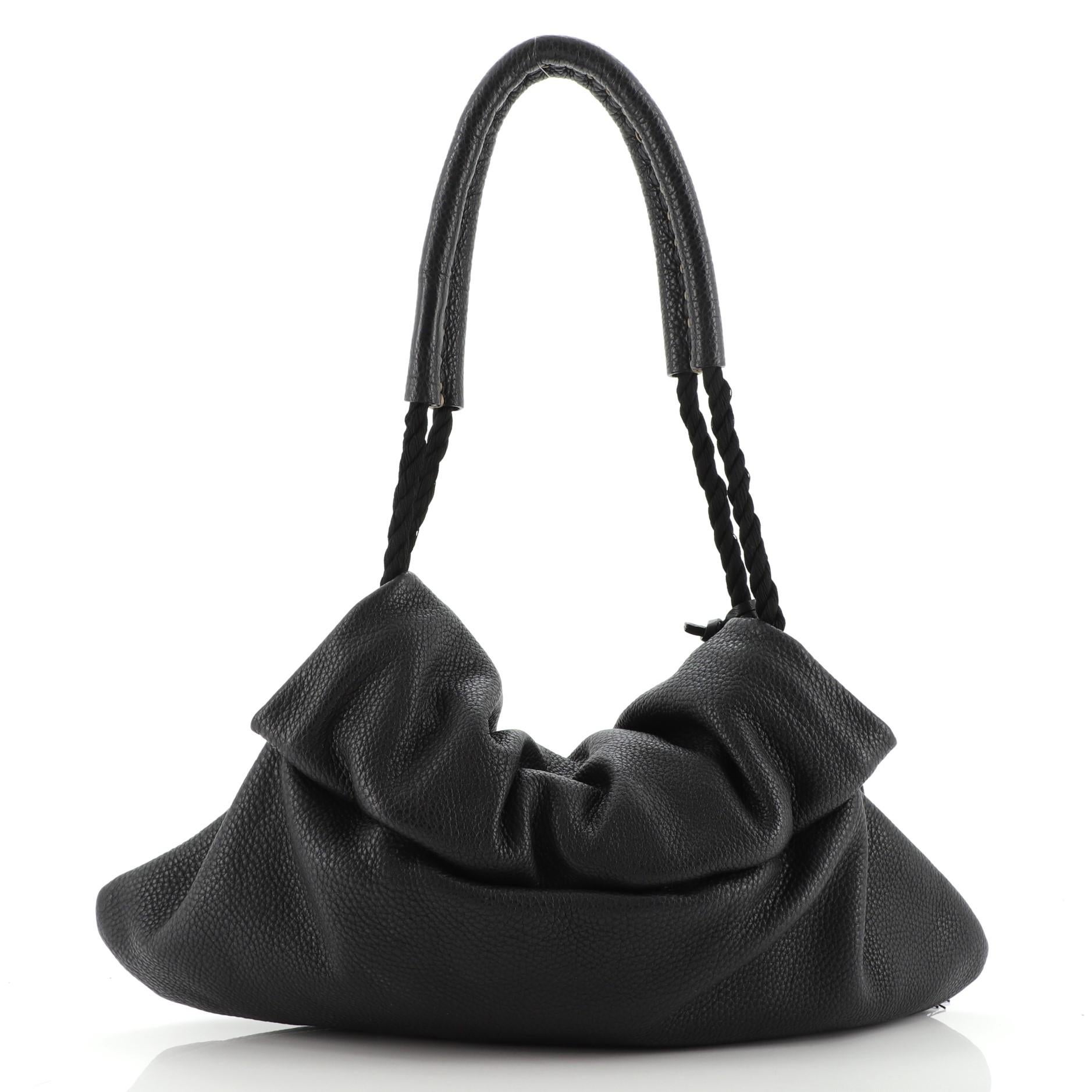 Black Fendi Selleria Tassel Flap Shoulder Bag Leather Large