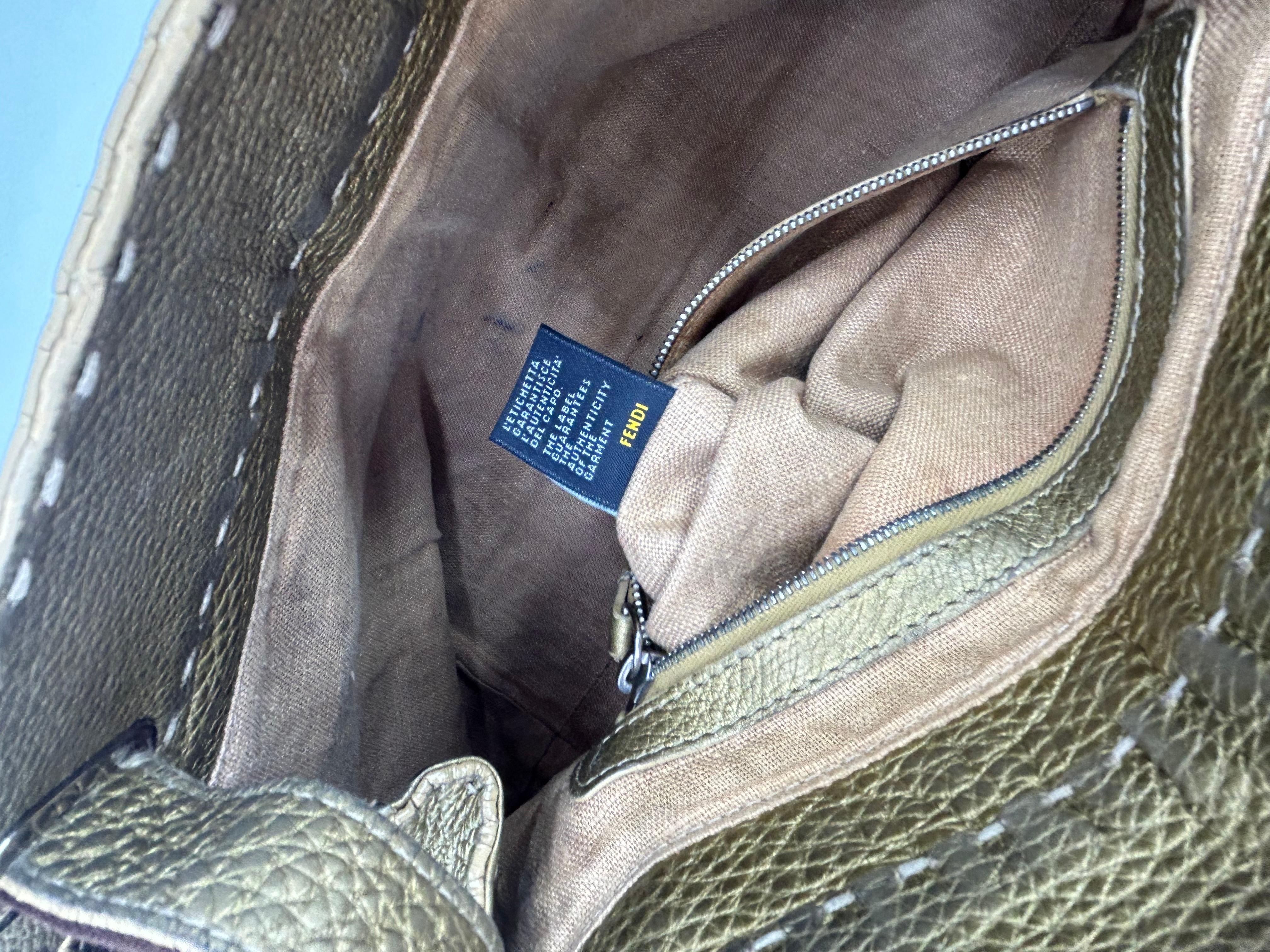 Fendi Selleria Villa Borghese Gold Leather Tote For Sale 10