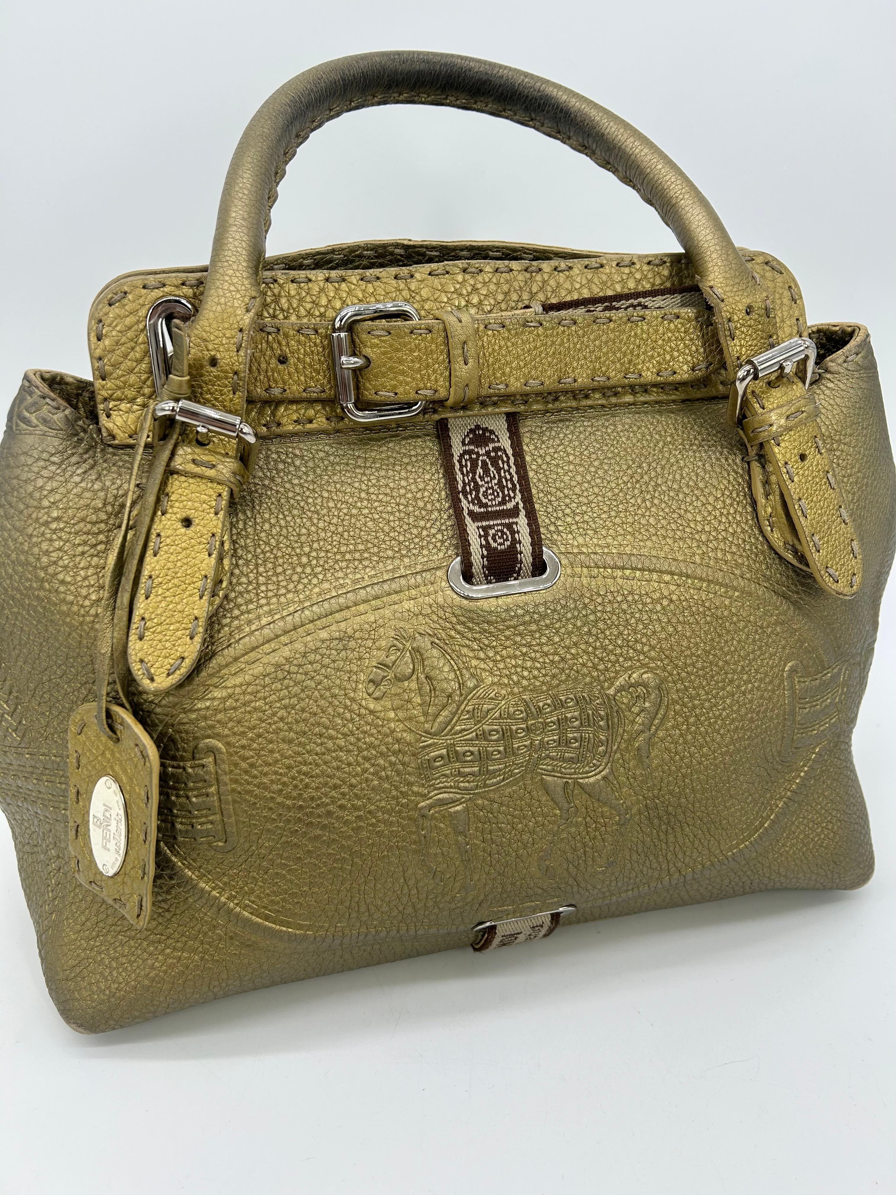 Fendi Selleria Villa Borghese Gold Leather Tote For Sale 1