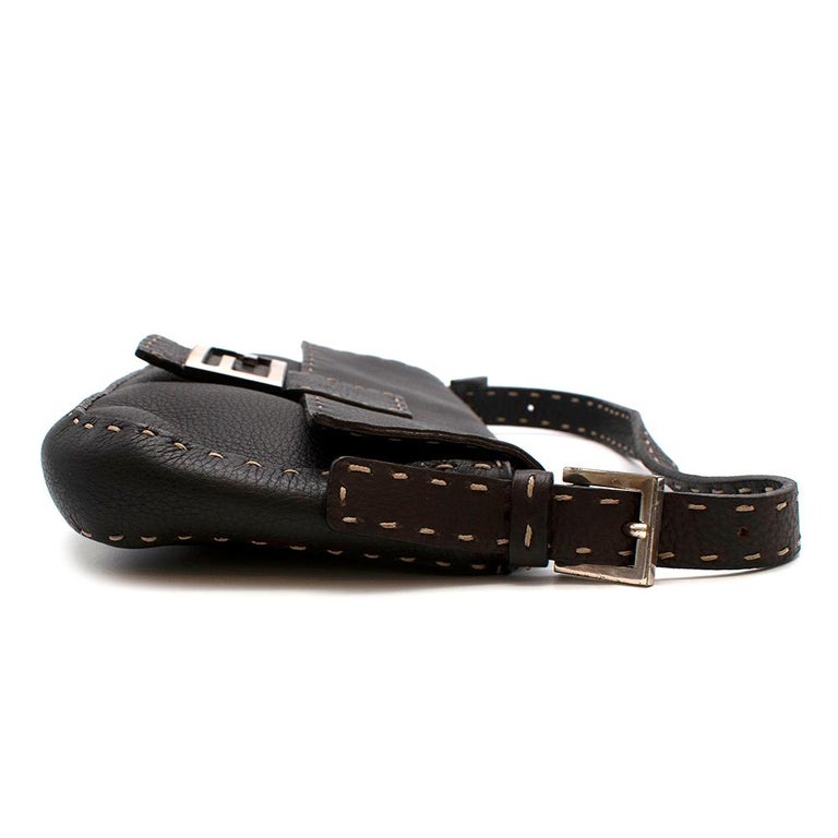 Fendi Selleria Vintage Brown Leather Baguette Shoulder Bag at 1stDibs