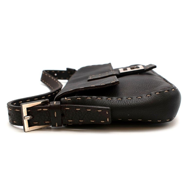 Fendi Selleria Vintage Brown Leather Baguette Shoulder Bag at 1stDibs