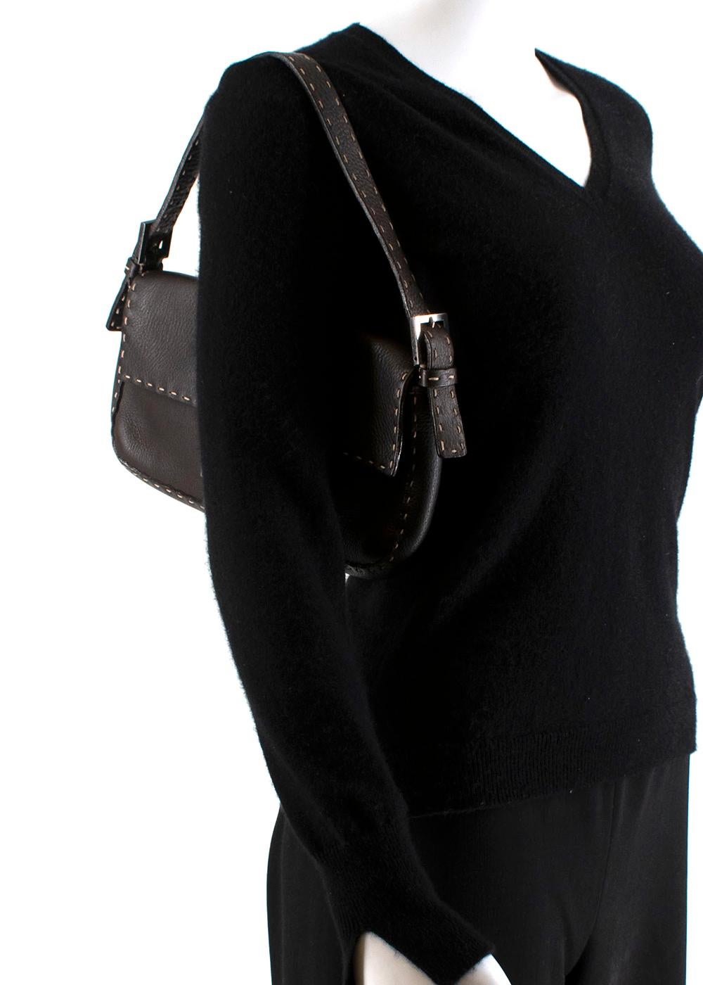 Black Fendi Selleria Vintage Brown Leather Baguette Shoulder Bag