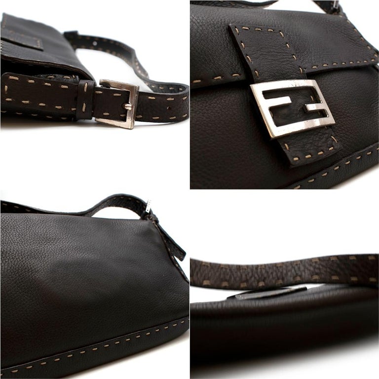 Fendi Selleria Vintage Brown Leather Baguette Shoulder Bag at 1stDibs