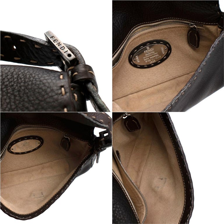 Fendi Selleria Vintage Brown Leather Baguette Shoulder Bag at 1stDibs