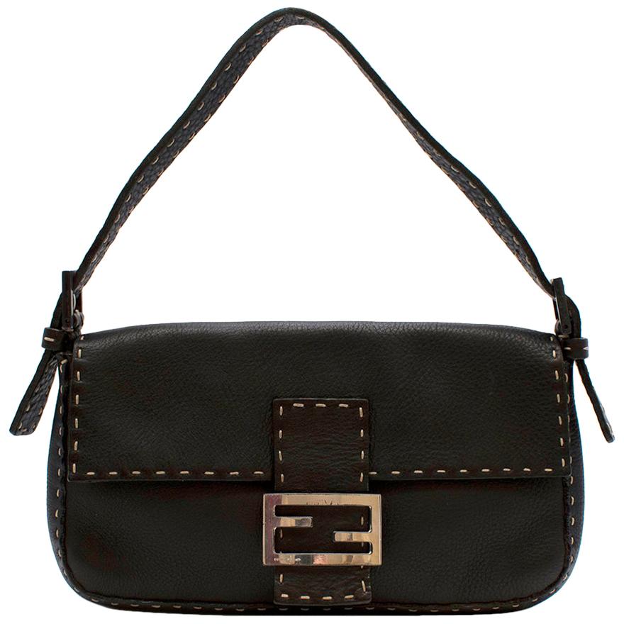 Fendi Selleria Vintage Brown Leather Baguette Shoulder Bag