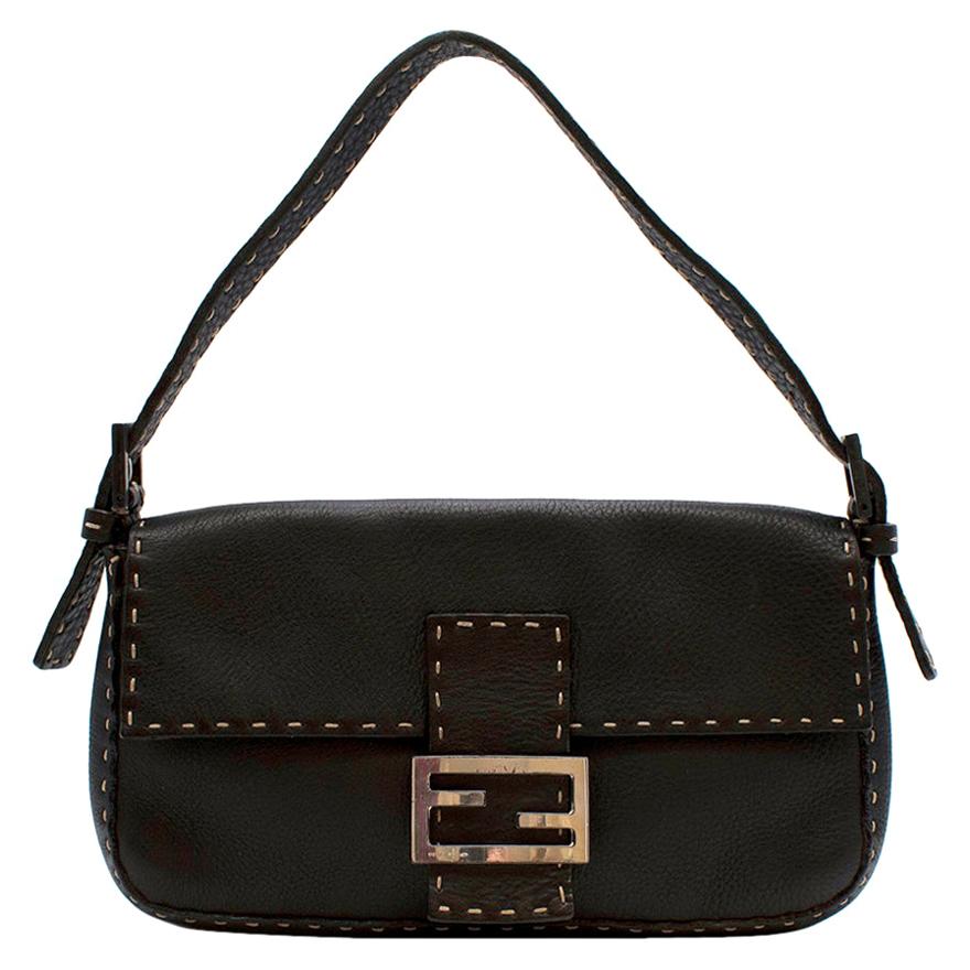 Fendi Selleria Vintage Brown Leather Baguette Shoulder Bag