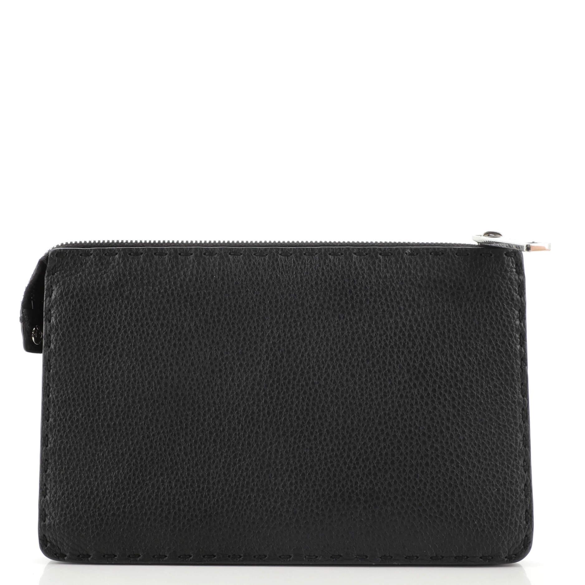 Black Fendi Selleria Zip Clutch Leather Small