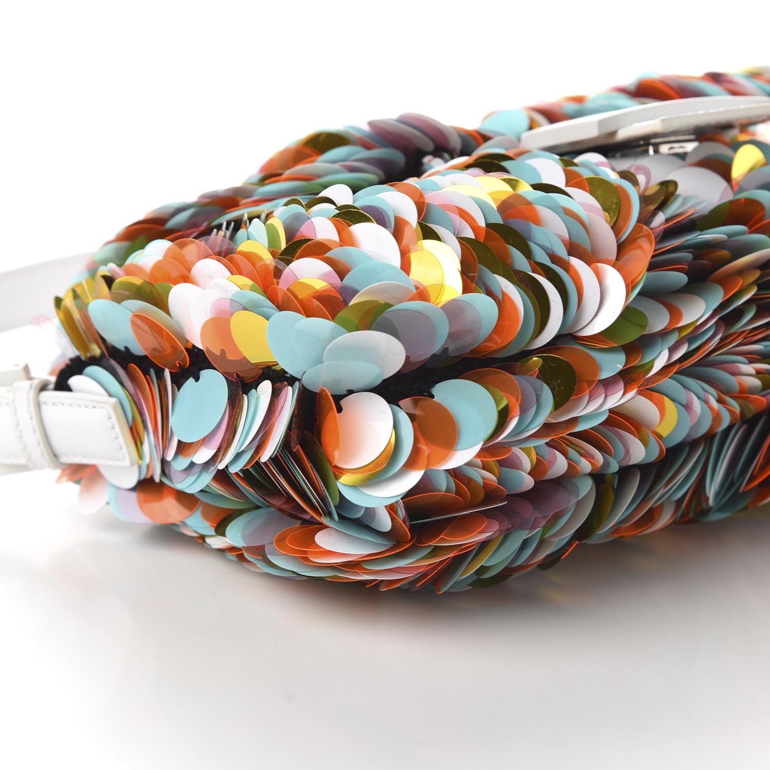 Fendi Sequin Maxi Multicoloured Paillettes Baguette White For Sale 1