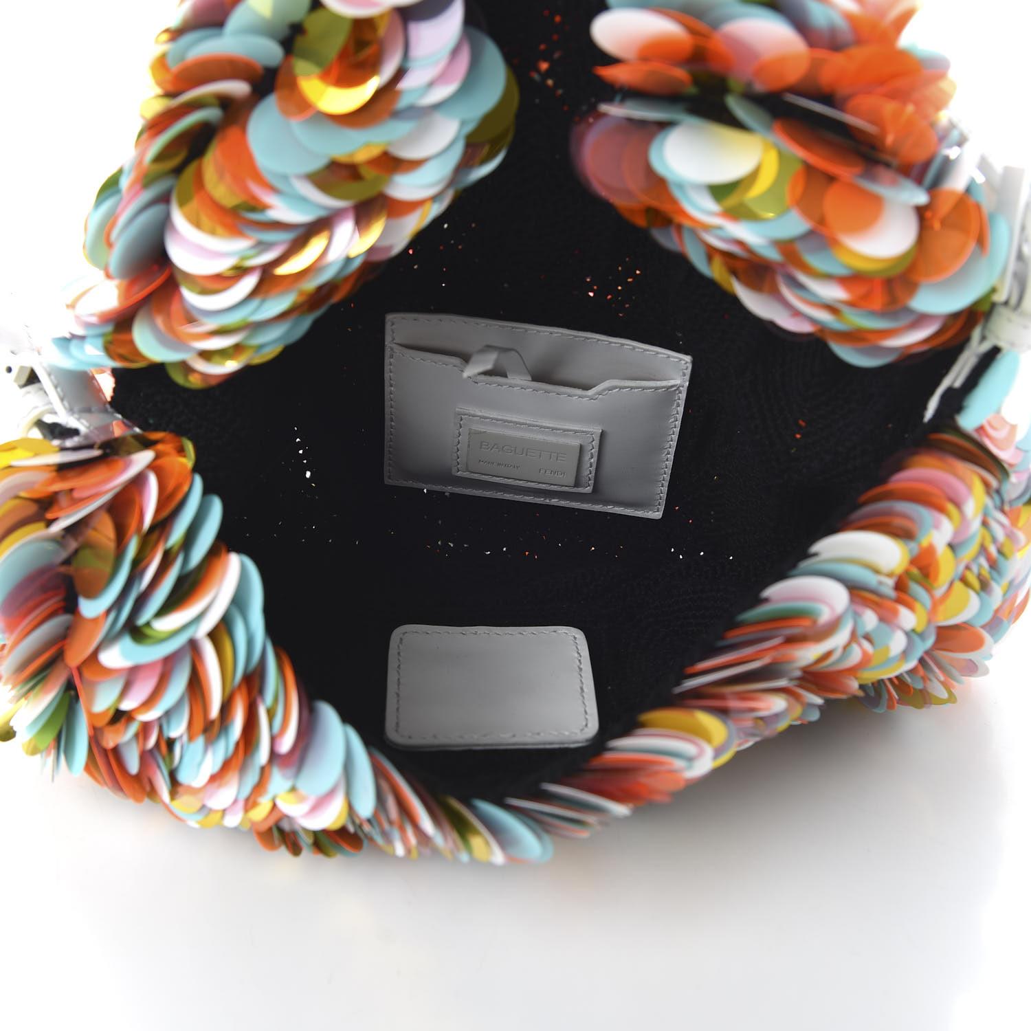 Fendi Sequin Maxi Multicoloured Paillettes Baguette White For Sale 2
