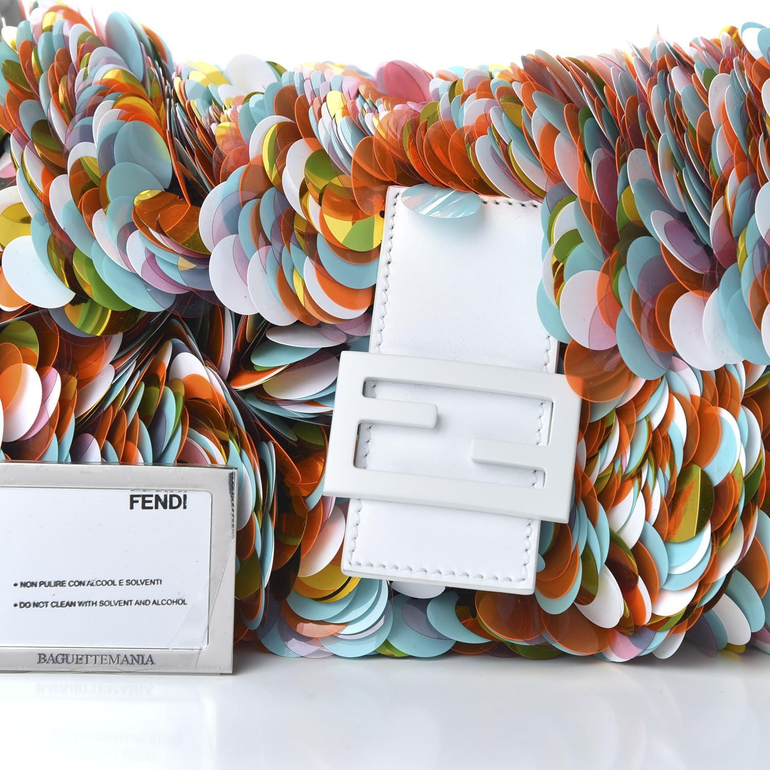 Fendi Sequin Maxi Multicoloured Paillettes Baguette White For Sale 4