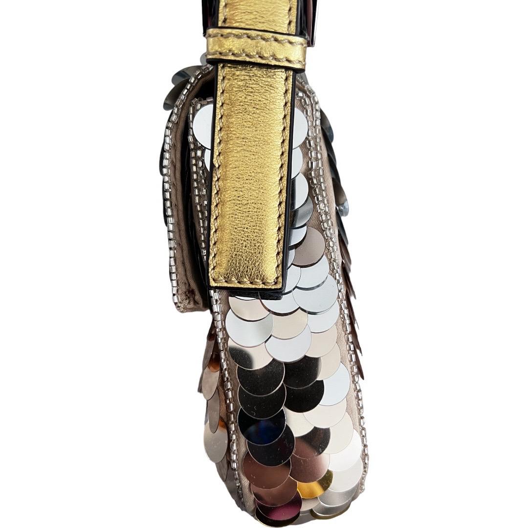 FENDI Sequin Paillettes Vitello Laminato Striped Baguette 1997 Oro Sfumato In New Condition In Aurora, IL