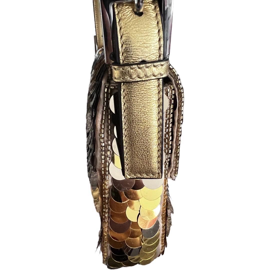 Women's FENDI Sequin Paillettes Vitello Laminato Striped Baguette 1997 Oro Sfumato