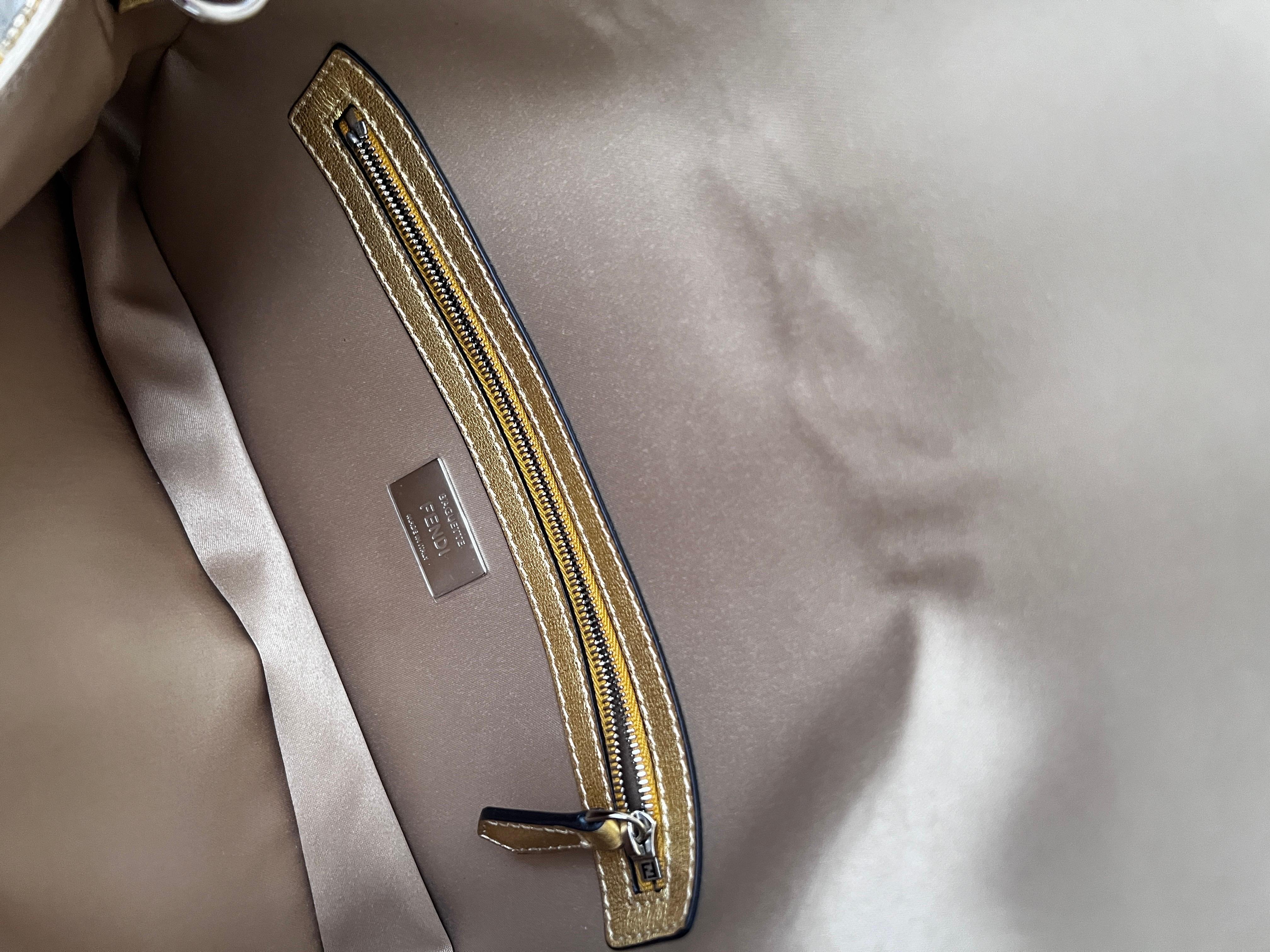 FENDI Sequin Paillettes Vitello Laminato Striped Baguette 1997 Oro Sfumato 1