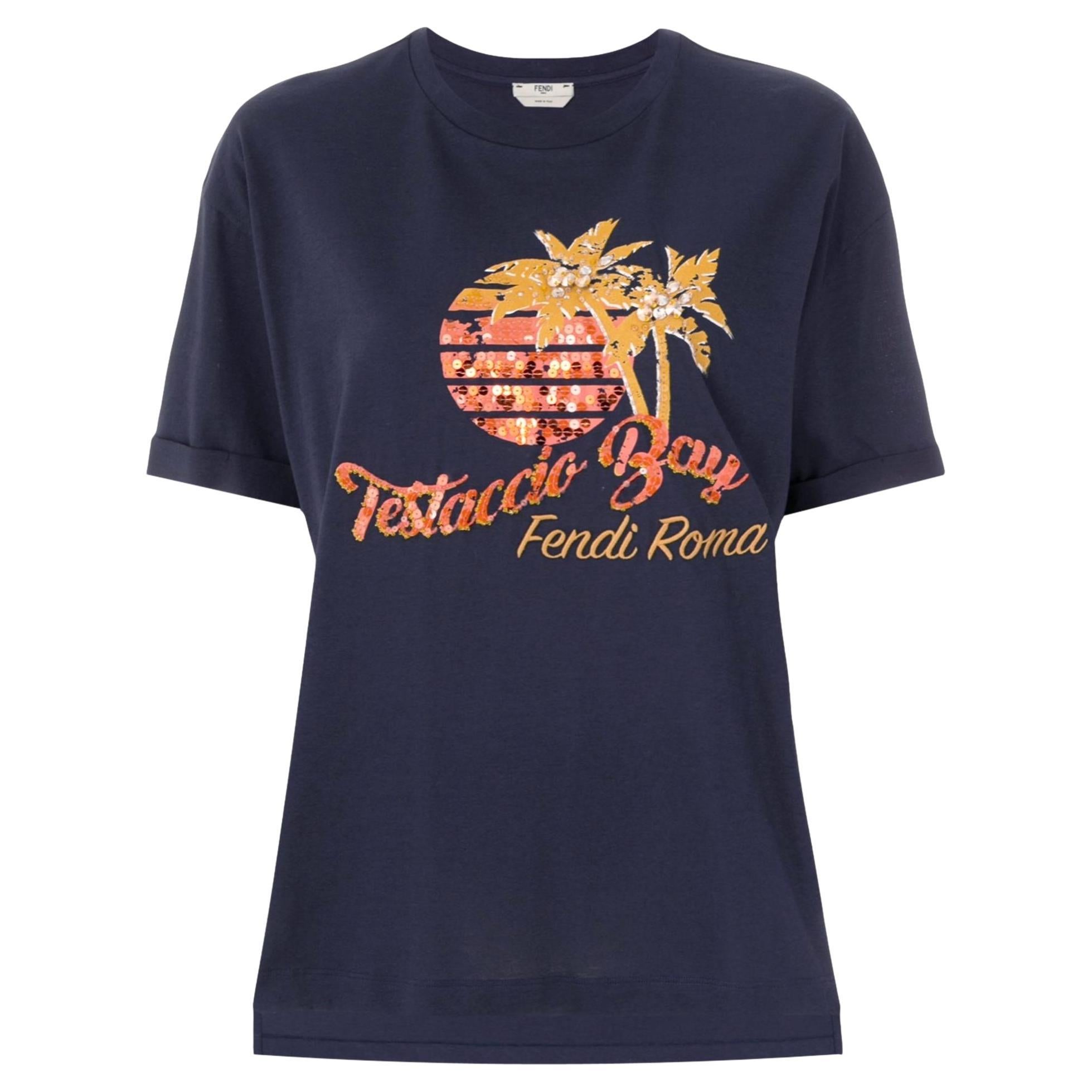 Top con logo in cotone con patch di paillettes Fendi in vendita