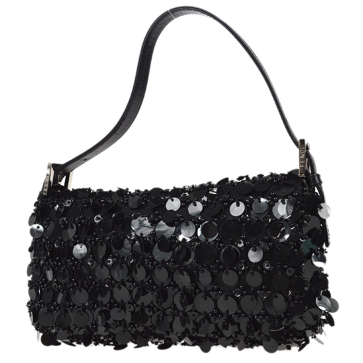 Fendi Beaded Baguette Handbag Black Sequin Beads

Additional information:
Material: Canvas, Leather, Sequin, Beads
Color: Black
Pocket: Inside: Zipper Pocket x1
Comes with: Spare beads, Spare Sequin
Size(Inch): W 9.8 x H 5.1 x D 1.6