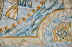 Fendi Shades of Green & Tan "Bursting Fendi Floral" Silk Jacquard Scarf
