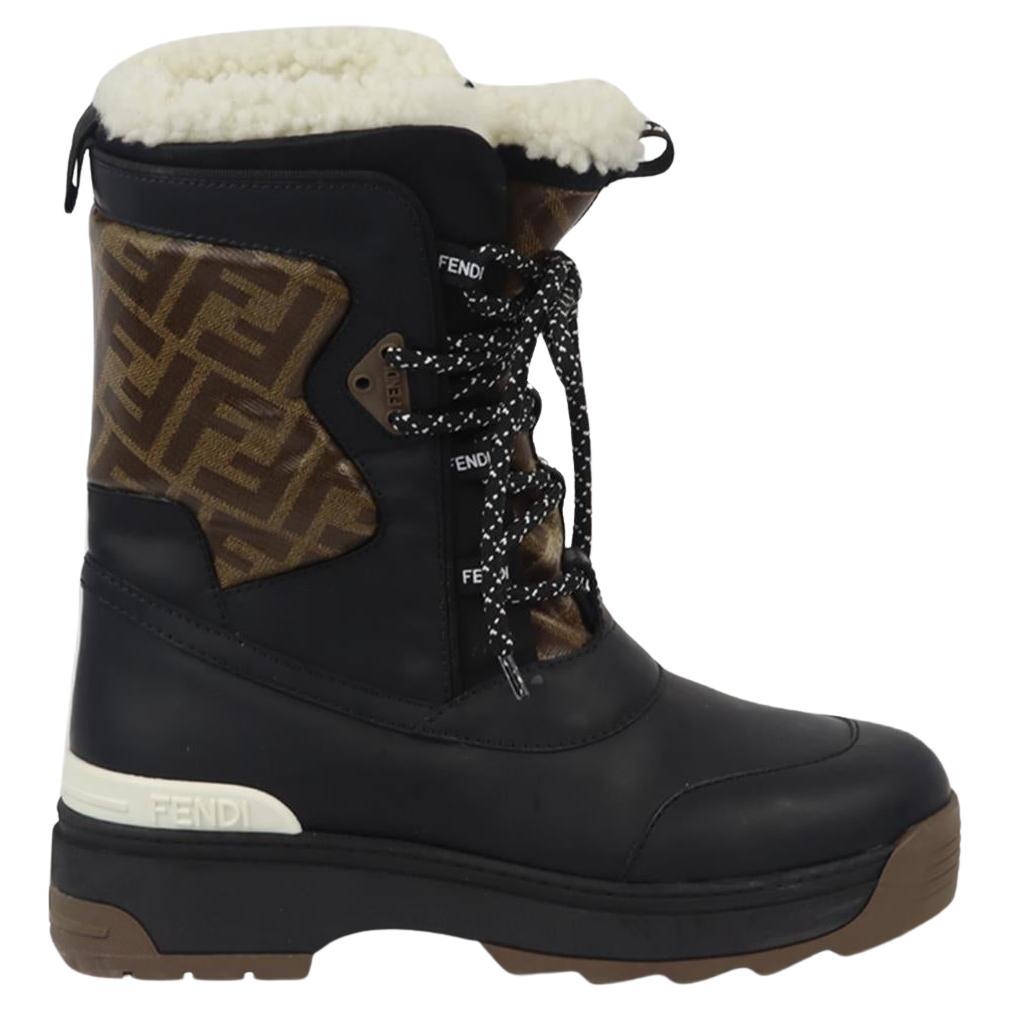 Fendi Shearling Lined Ff Logo Jacquard Rubber Snow Boots Eu 38.5 Uk 5.5 Us 8.5