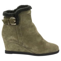 Fendi Shearling Lined Suede Wedge Ankle Boots EU 39 UK 6 US 9 