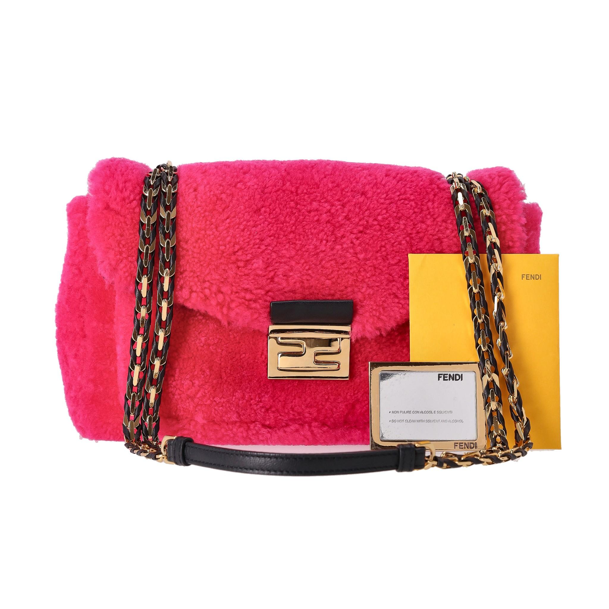 Fendi Shearling Rosa Fluo Baguette Handbag 2