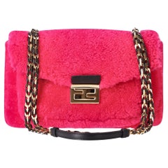 Fendi Shearling Rosa Fluo Baguette Handbag