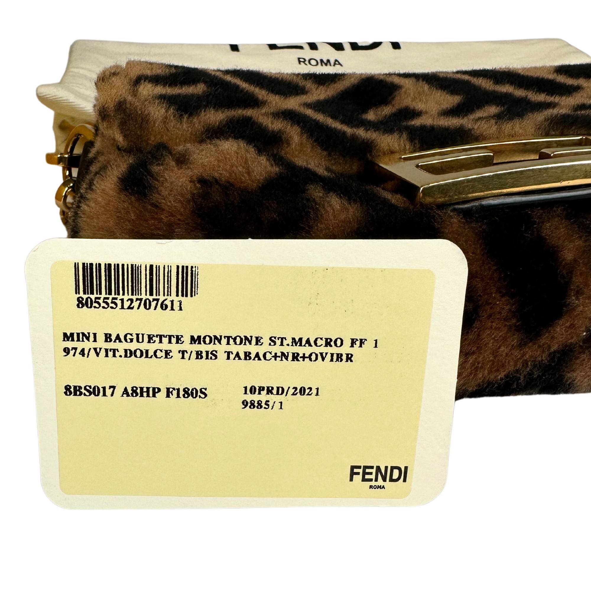 Fendi Shearling Tobacco FF 1974 Mini Baguette Bag For Sale 8
