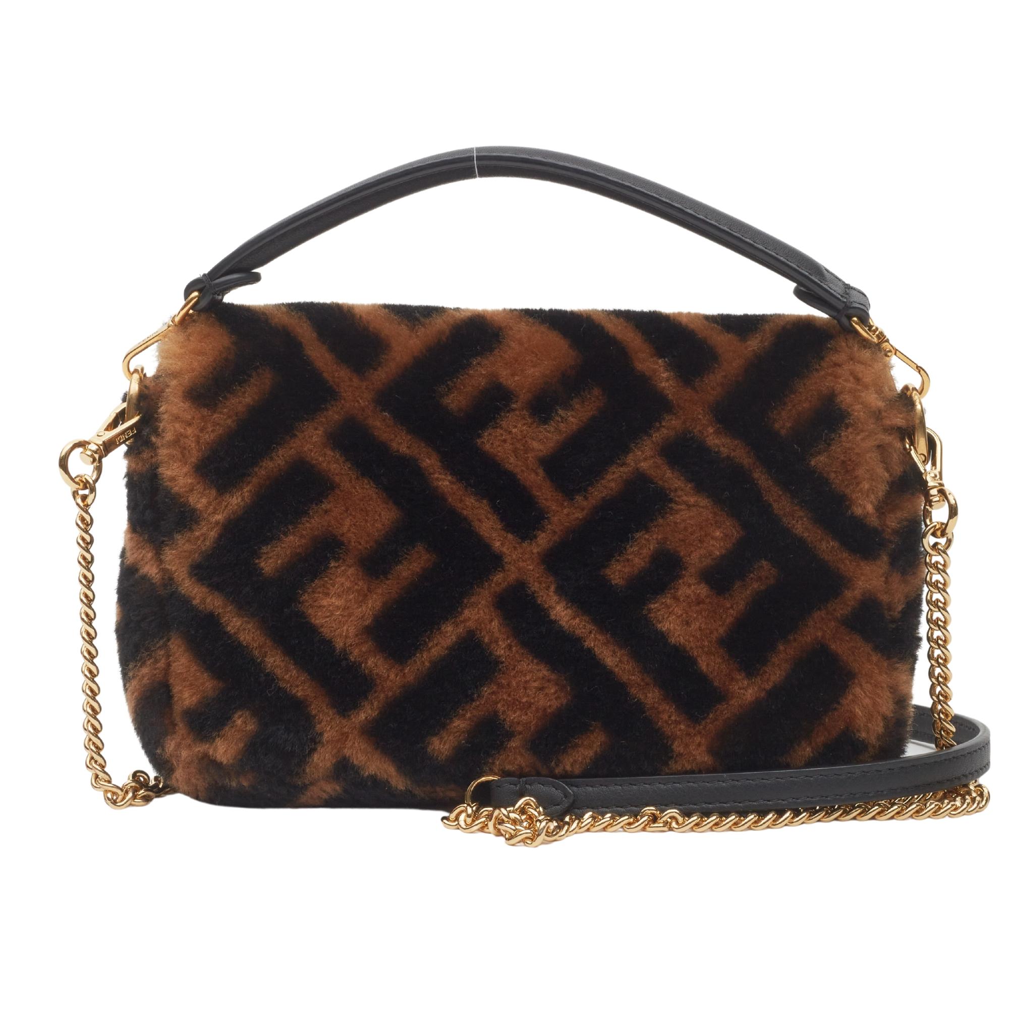 Fendi Shearling Tobacco FF 1974 Mini Baguette Bag In Excellent Condition For Sale In Montreal, Quebec