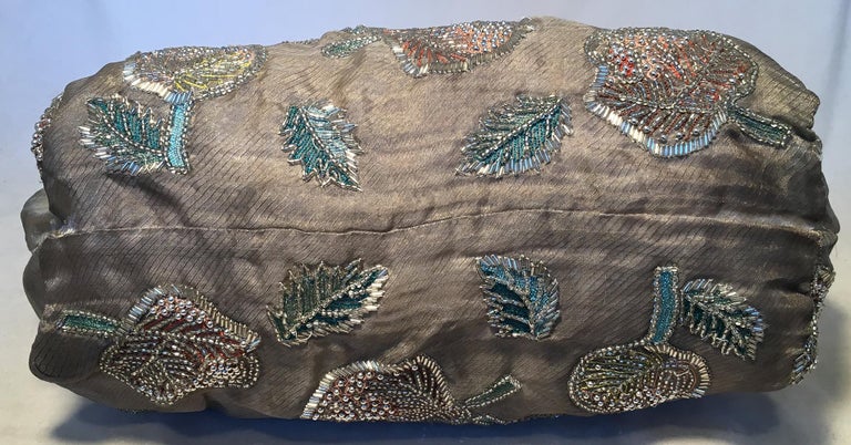 Fendi Sheer Silk Organza Hand Beaded Floral Embroidered Tote In Good Condition For Sale In Philadelphia, PA