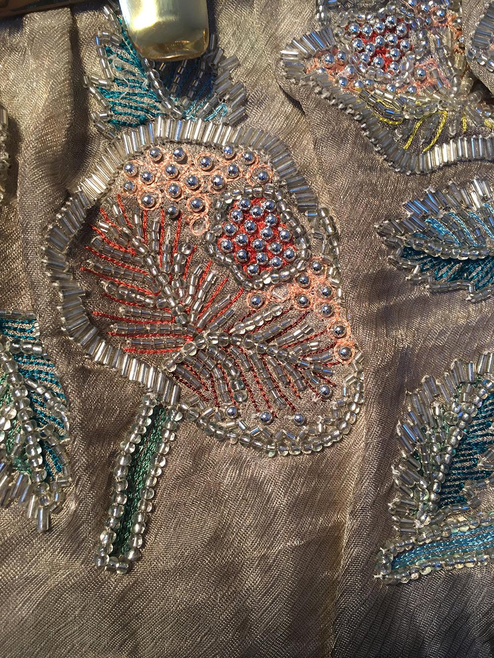 Fendi Sheer Silk Organza Hand Beaded Floral Embroidered Tote In Good Condition For Sale In Philadelphia, PA
