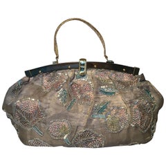 Fendi Sheer Silk Organza Hand Beaded Floral Embroidered Tote