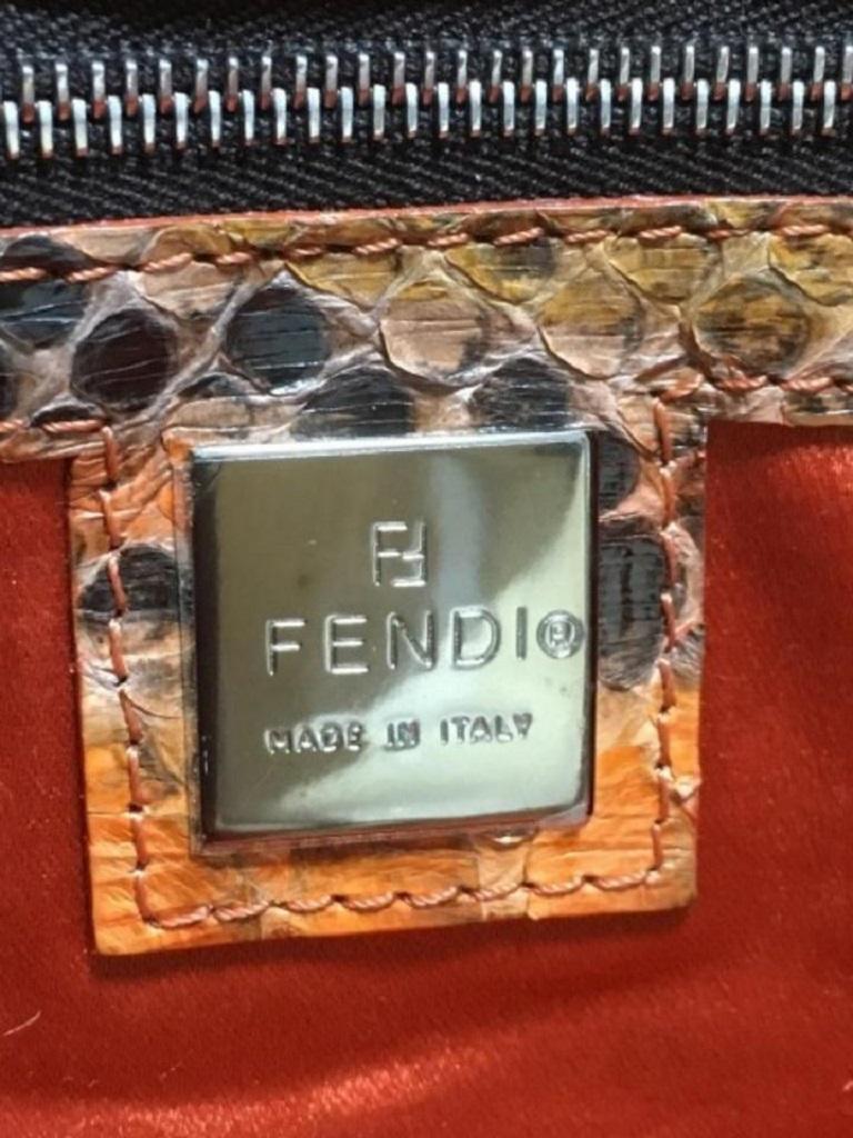 Fendi Shopper 239770 Orange X Black X Brown Python Skin Leather Tote For Sale 3