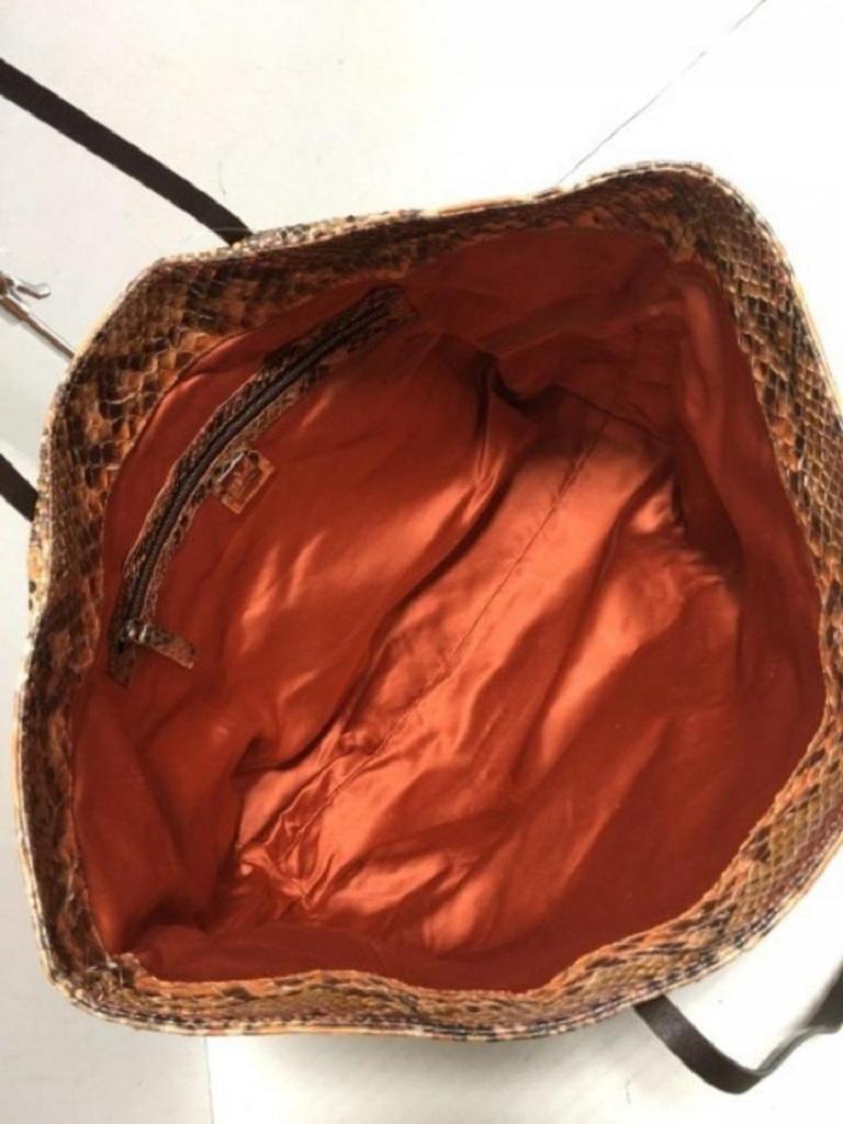 Fendi Shopper 239770 Orange X Black X Brown Python Skin Leather Tote For Sale 4