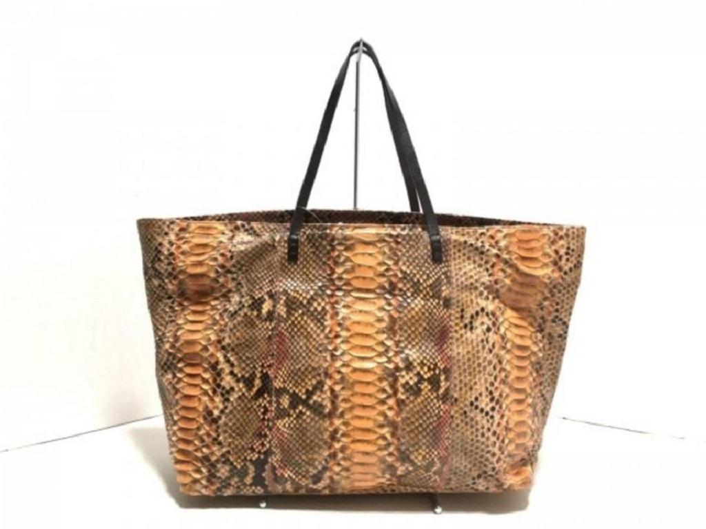 Fendi Shopper 239770 Orange X Black X Brown Python Skin Leather Tote In Good Condition For Sale In Dix hills, NY