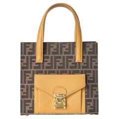 Fendi Shopper Kleine Tasche FF Logomania Braun