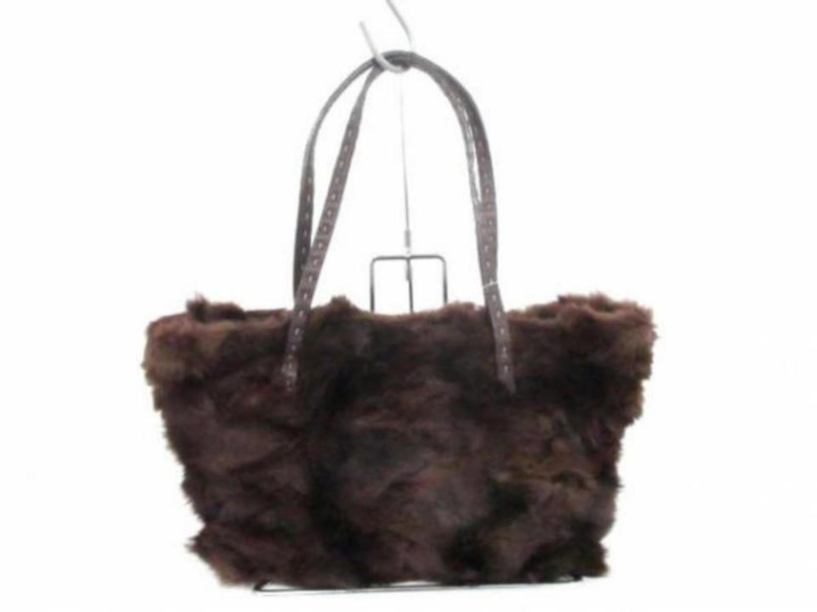 Fendi Shopper Tote 227987 Brown Fur X Leather Shoulder Bag For Sale 4