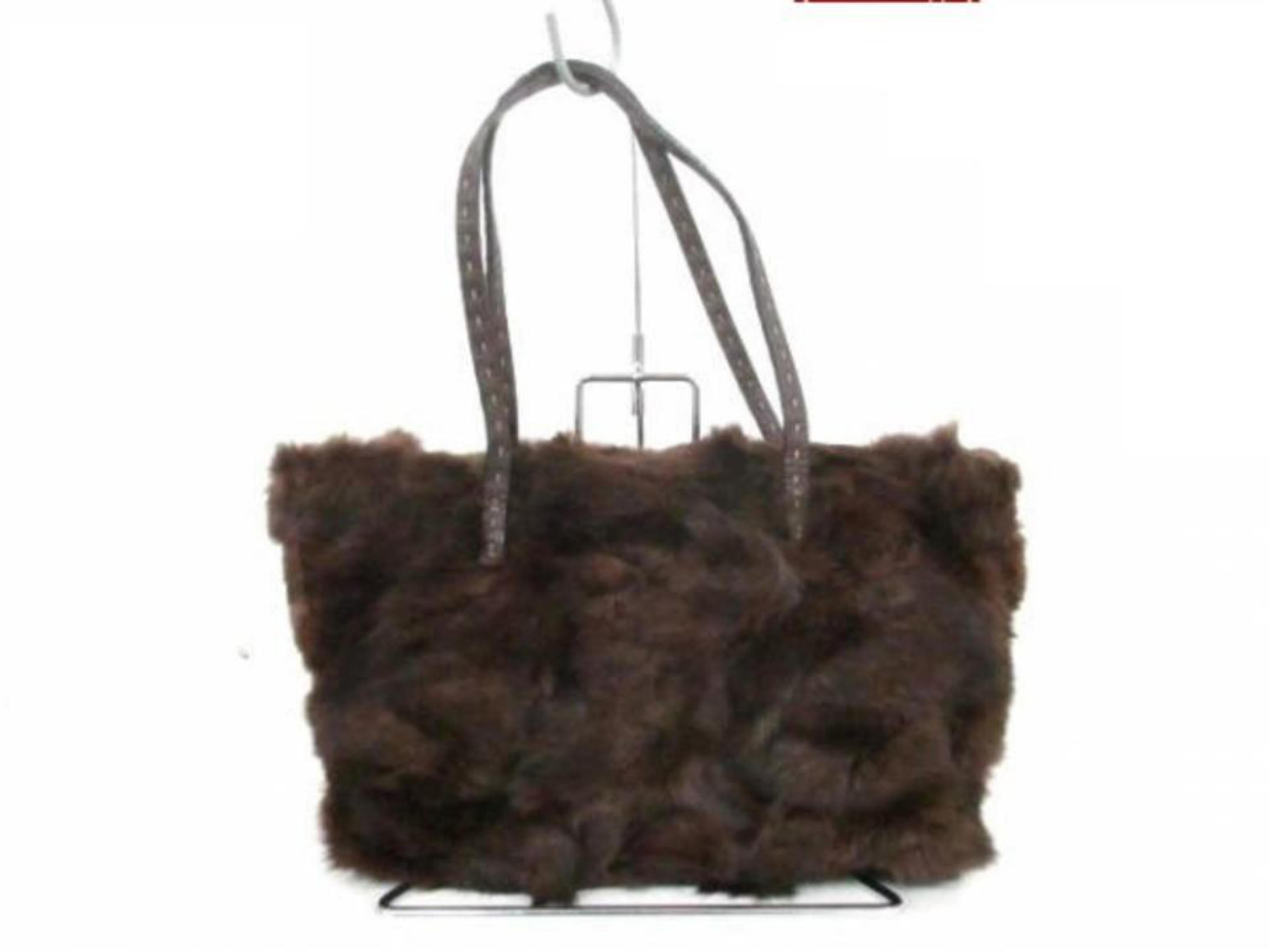 Black Fendi Shopper Tote 227987 Brown Fur X Leather Shoulder Bag For Sale