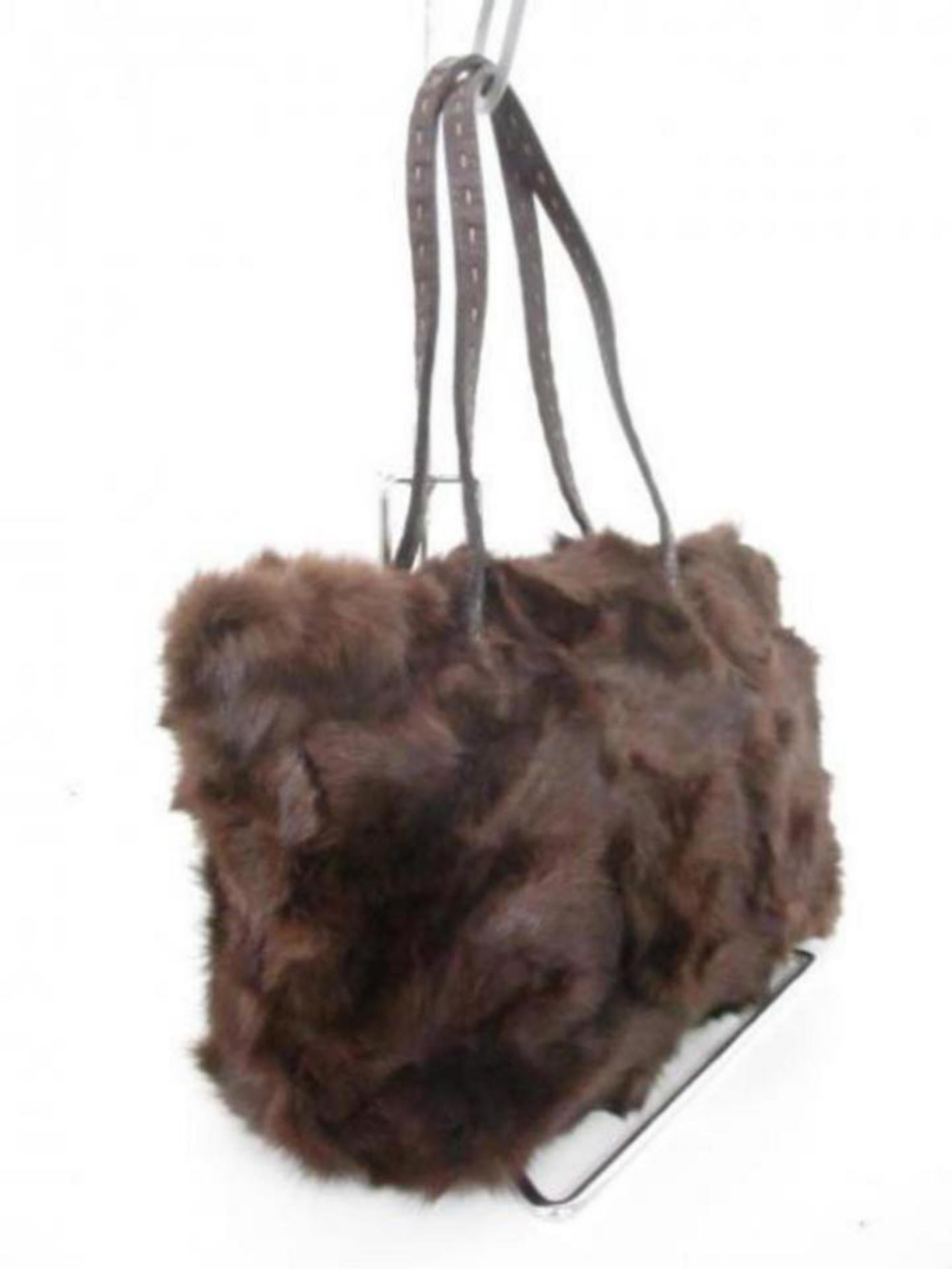 Women's Fendi Shopper Tote 227987 Brown Fur X Leather Shoulder Bag For Sale