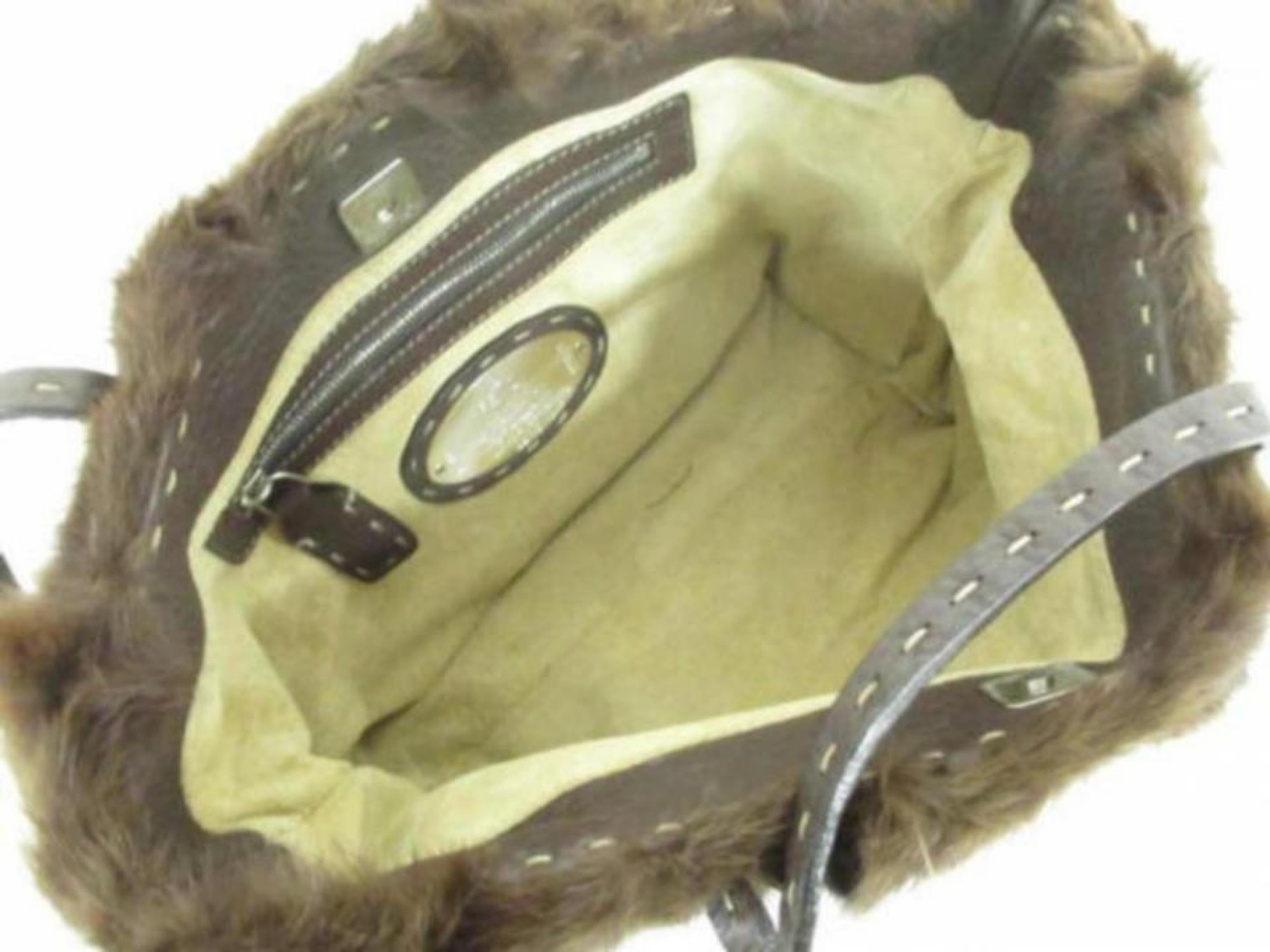 Fendi Shopper Tote 227987 Brown Fur X Leather Shoulder Bag For Sale 2
