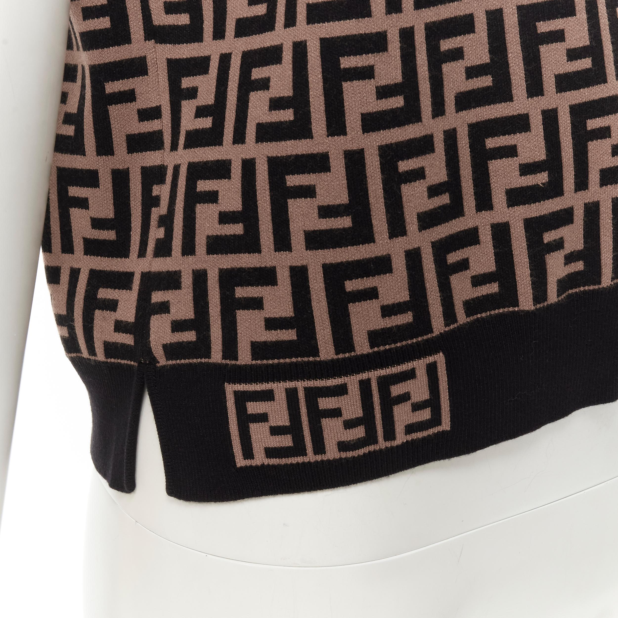 FENDI Signature FF Zucca monogram intarsia knit sweater top IT44 M
Brand: Fendi
Material: Viscose
Color: Brown
Pattern: Solid
Made in: Italy

CONDITION:
Condition: Excellent, this item was pre-owned and is in excellent condition. 

SIZING:
Designer