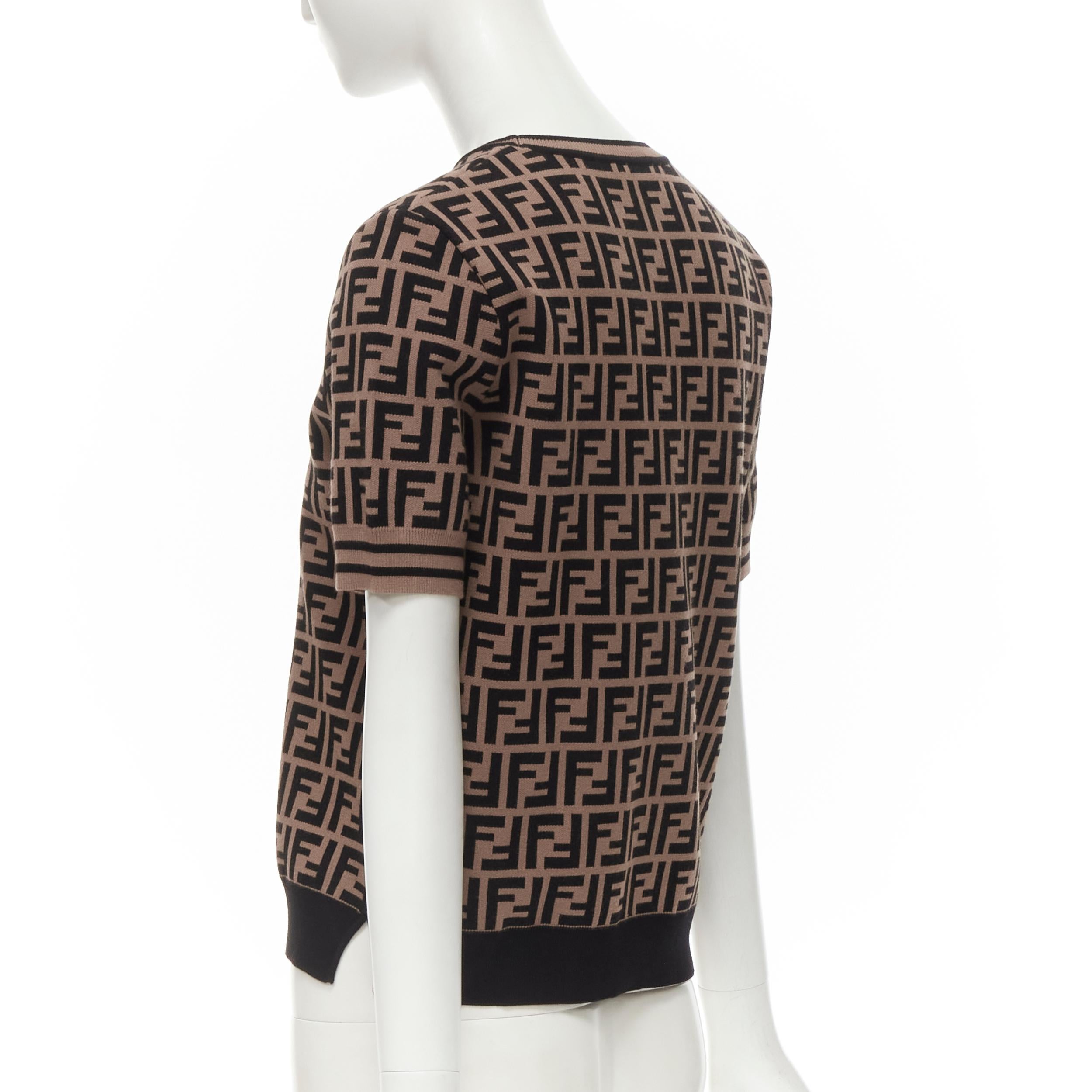 FENDI Signature FF Zucca monogram intarsia knit sweater top IT44 M In Excellent Condition In Hong Kong, NT