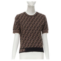 FENDI Signature FF Zucca monogram intarsia knit sweater top IT44 M